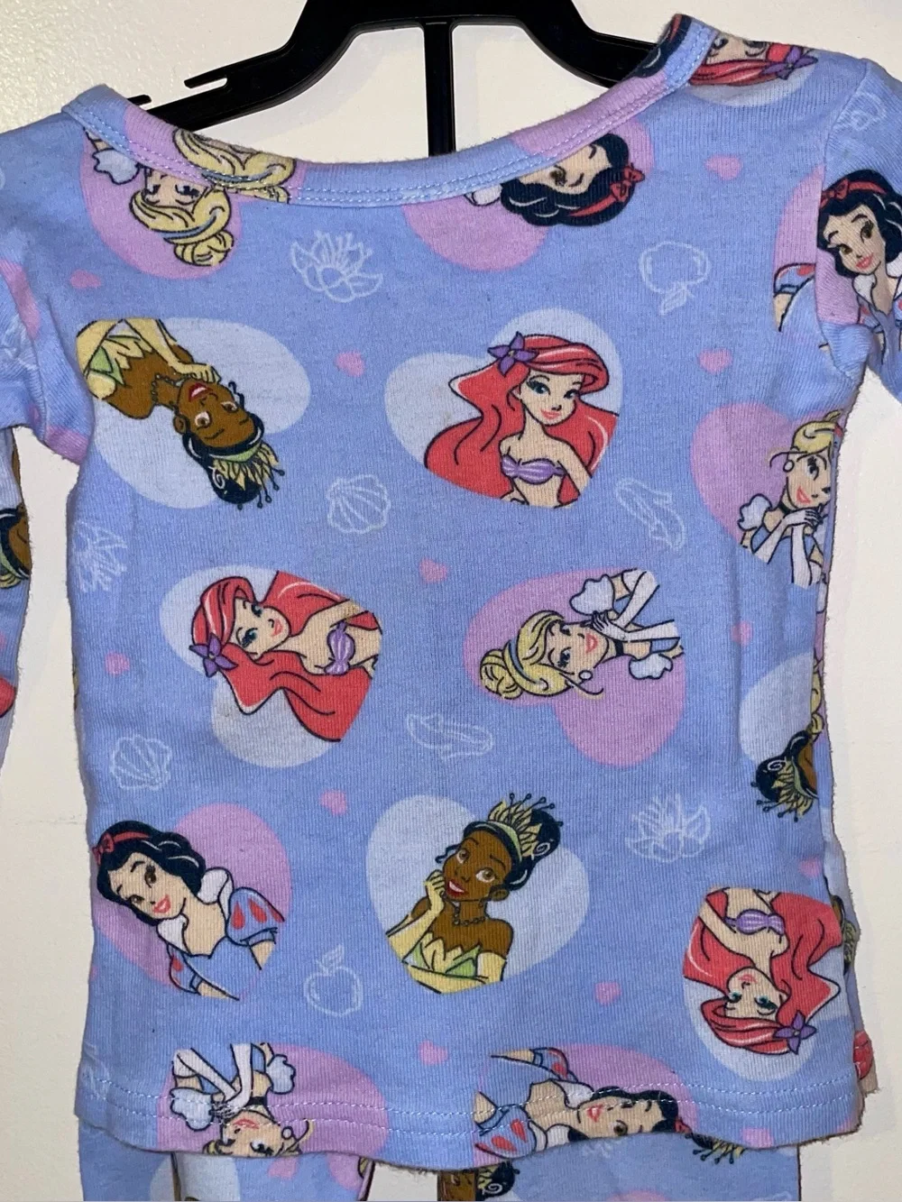 Disney Girls' Lavender Princess Pajama Set with Multicolor Character Hearts